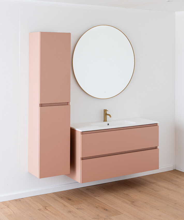 Meuble de salle de bains Dotan abricot suspendu avec lavabo simple blanc mat 120cm