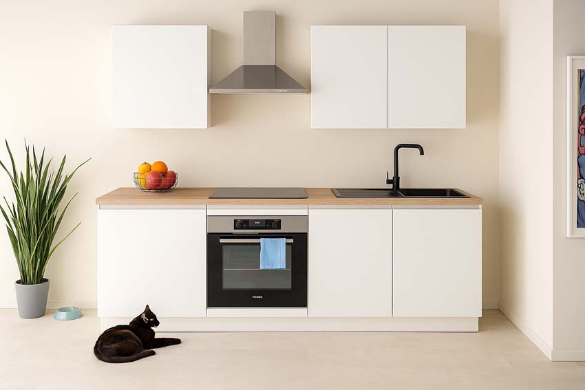 Cuisine Plenti 220 cm - four en bas - sans appareils - blanc/look de chêne