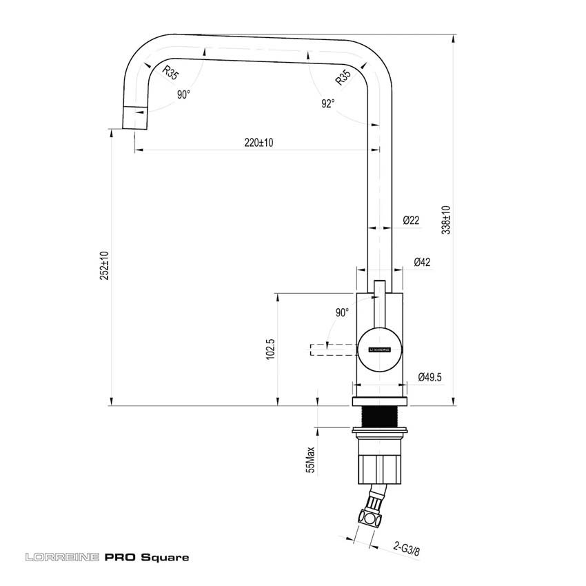Robinet de cuisine Lorreine Pro inox carré