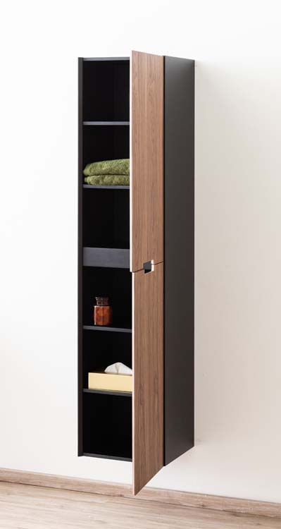 Kolomkast Willow mat zwart/walnoot hangend 170x40x35cm