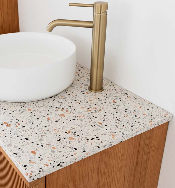 Topblad terrazzo Usher excl opbouwkom voor enkel badkamermeubel  90,5cm