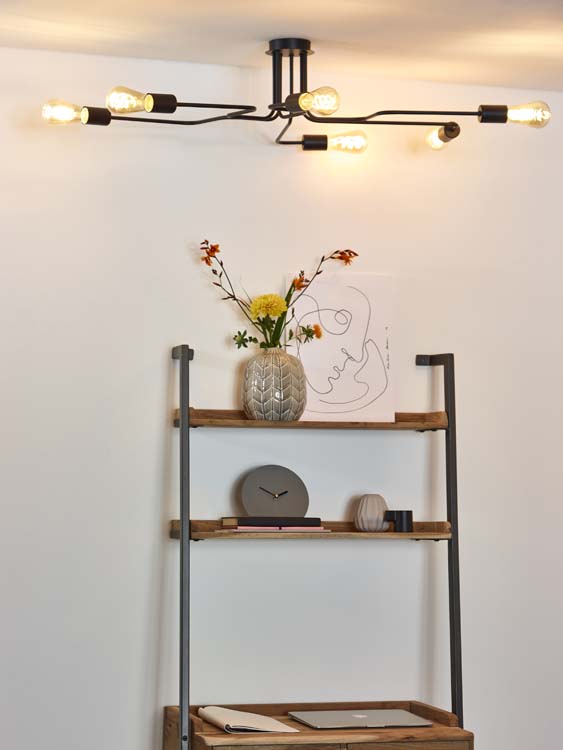 Plafonnier - noir - 100x75x20cm - 6xE27