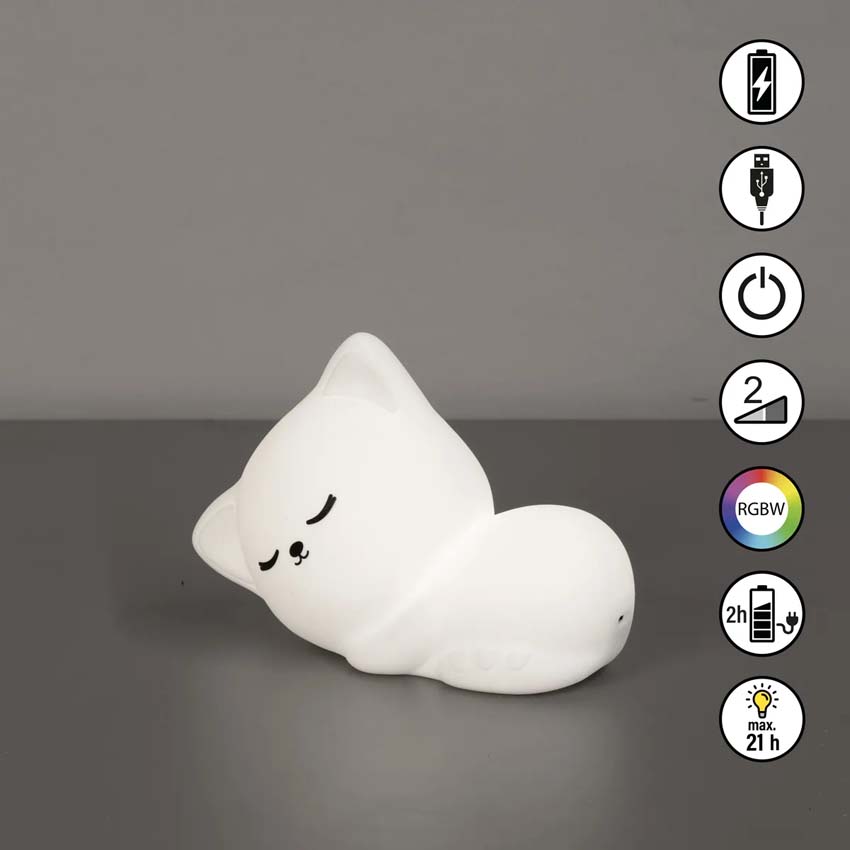 Tafellamp Poesje - Wit - 11x8cm - Dimbaar - LED - 1x0,3W - RGB 3000K - met batterij en timer