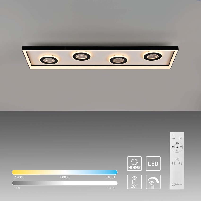 Plafonnier - noir - 100x30cm - dimmable - 32W - 2700-5000K - avec télécommande