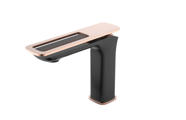 Wastafelkraan Kristy mat zwart/roosgoud