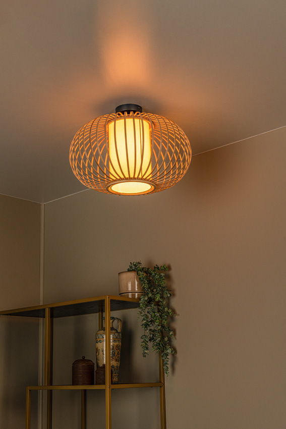 Lucide Essential Thuline - Plafonnière - Ø45cm - 1xE27 - Lichte houtlook