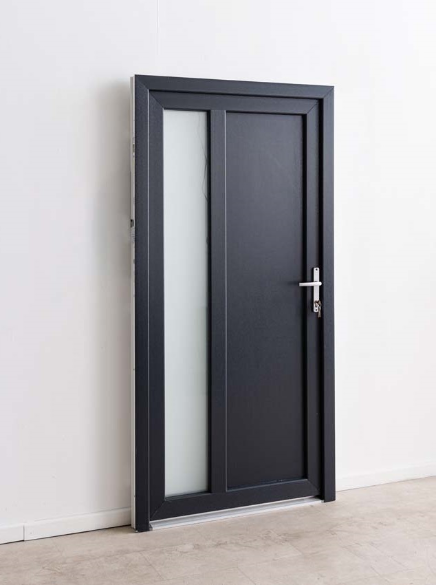 Porte extérieure Lumeo PVC vitrage mat anthracite/blanc 1000x2000mm droite