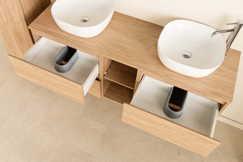 Meuble de salle de bain Bella aspect chêne 1500 mm lavabo double blanc brilliant Meuble de salle de bain Bella aspect chêne 1500 mm lavabo double blanc brilliant