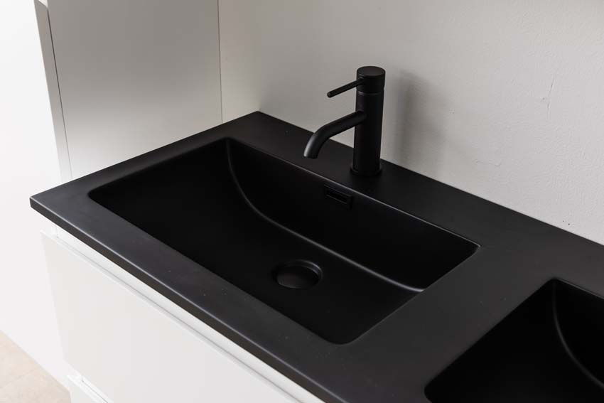 Meuble de salle de bain Tibo blanc avec lavabo double noir mat 120cm