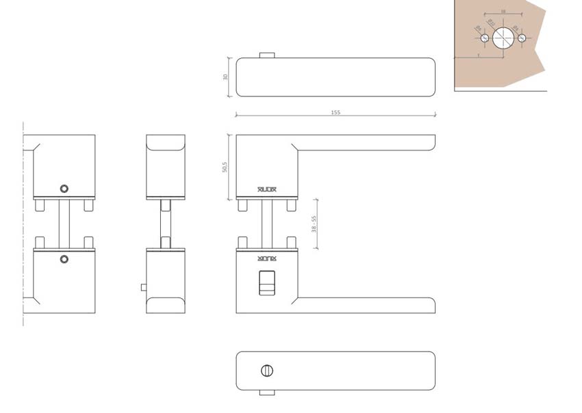 Poignée de porte Xinnix verrouillable à droite en aluminium anodisé blanc kit complet rosaces non comprises