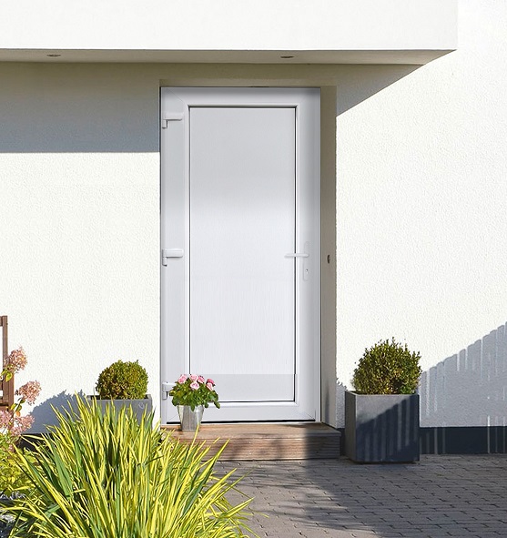 Buitendeur PVC wit B 980 x H 2180 L vlak paneel outside