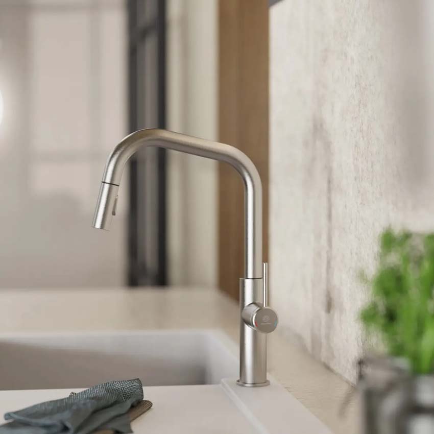 Robinet de cuisine Wasserwerk WK 13 Edge aspect inox avec bec extractible