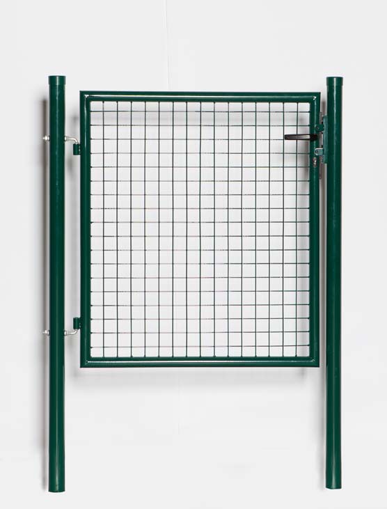 Portillon de jardin simple complet vert 150x100cm - poteaux ronds, poteaux, serrure et poignée inclus