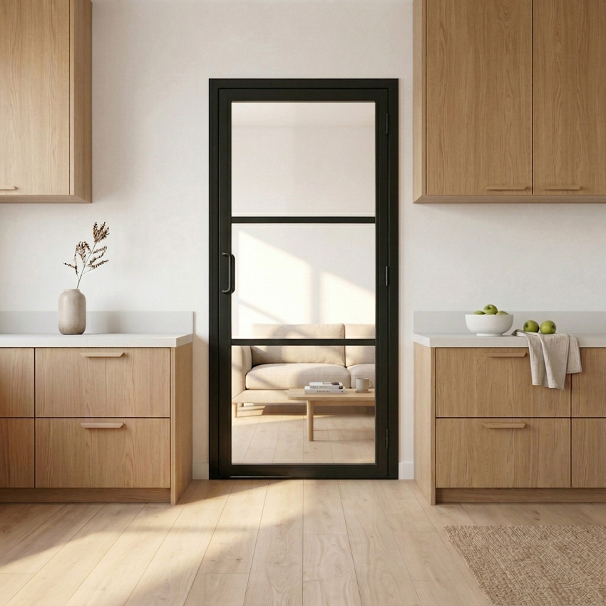 Complete deur 73cm steel look feeling black 3R helder glas 201.5cm