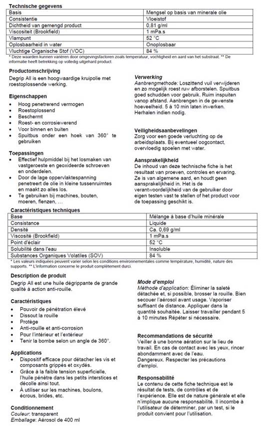 Soudal Degrip Toutes les huiles de fluage, aérosol 400ml.