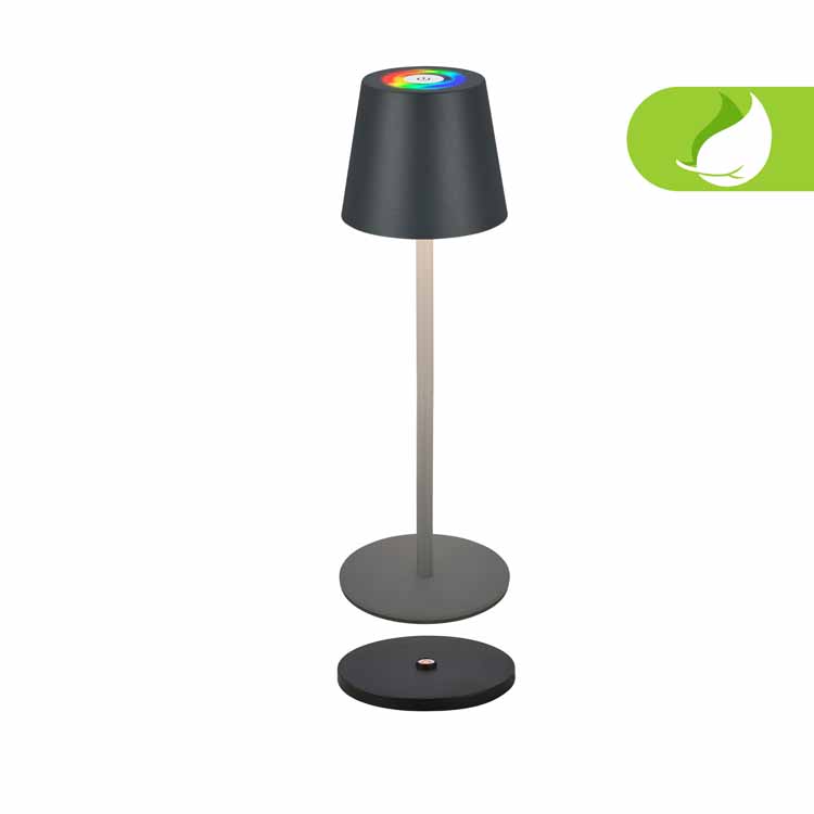 Lampe de table Marilo - noir - 36cm - dimmable - LED - 3W - RGB - IP44 - station de recharge
