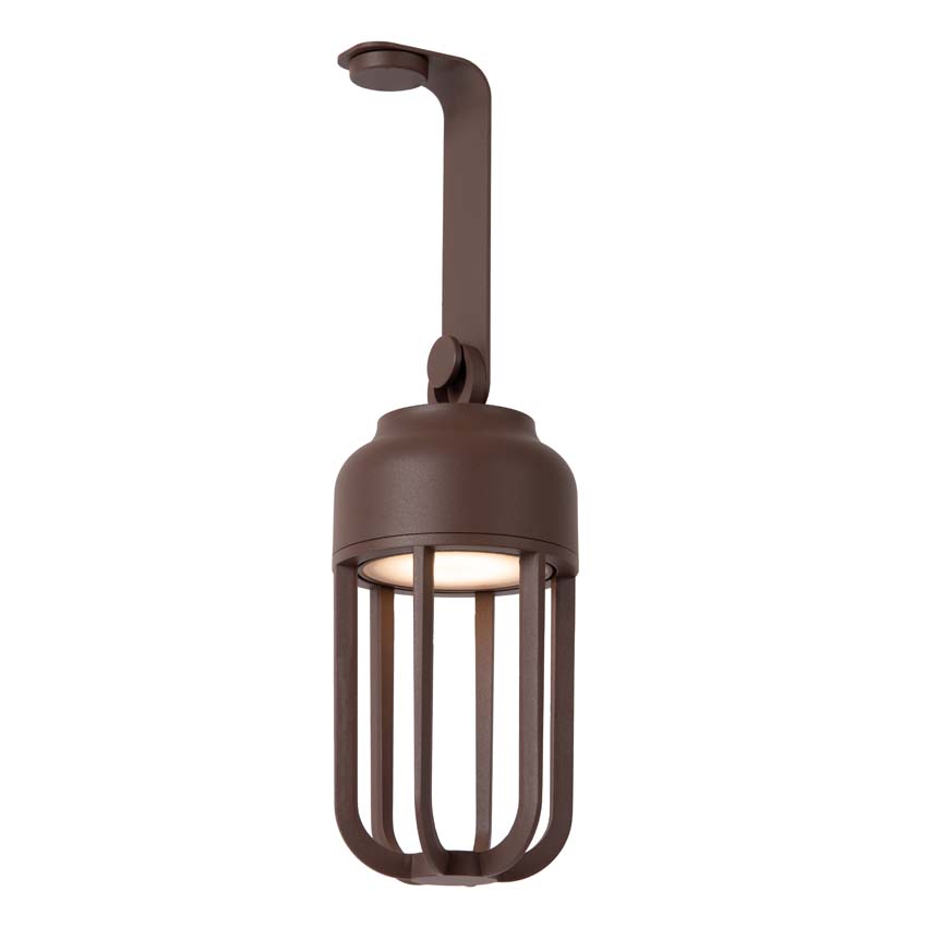 Lucide Essential Wells - Applique murale rechargeable intérieur/extérieur - Batterie - Ø10cm - LED dimmable - CCT - 1x5W 2700K/4000K - IP54 - Brun rouille