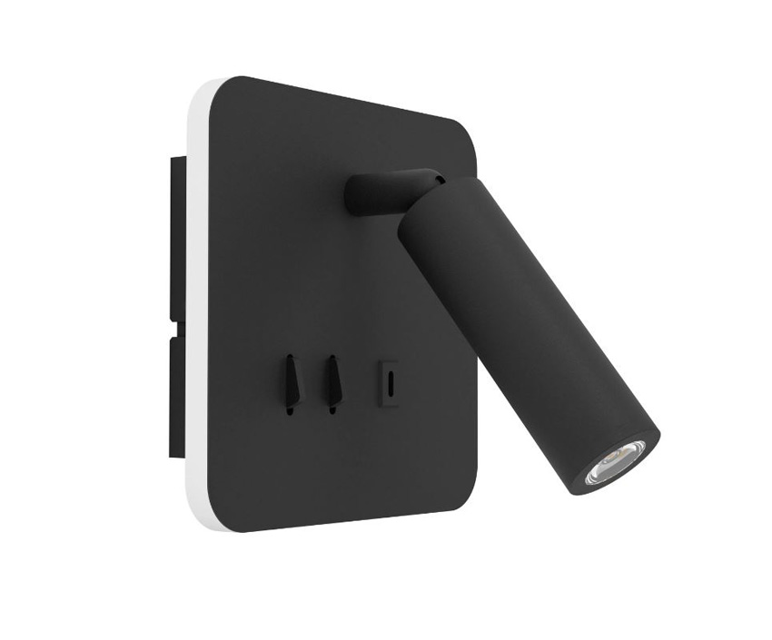 Wandlamp - zwart - 14,5x14,5x9,5cm - 3-staps dimbaar - LED - 1x3W - 3000K - USB