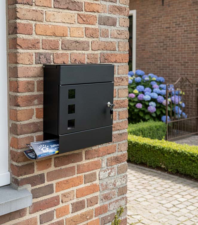 Brievenbus Will zwart met krantenhouder