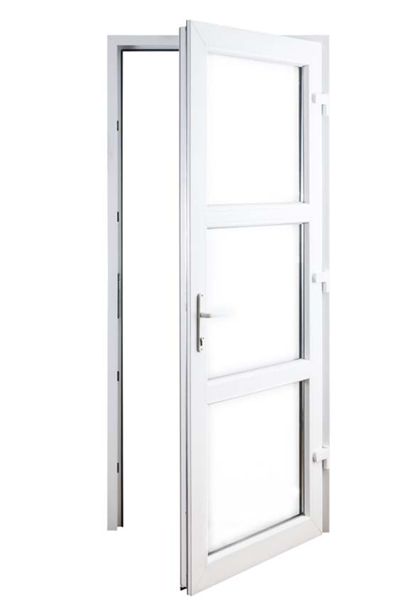 Porte extérieure 3 parties PVC verre clair blanc 980x2180mm ouvrant à droite