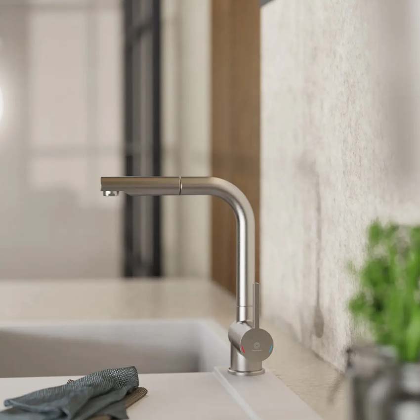 Keukenkraan Wasserwerk WK 4 Pro inox-look met uittrekbare uitloop