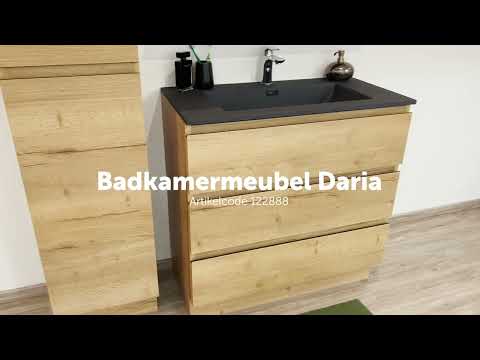 Badmeubel Daria eik goudbruin 900 mm staand wastafel zwart mat Badmeubel Daria eik goudbruin 900 mm staand wastafel zwart mat