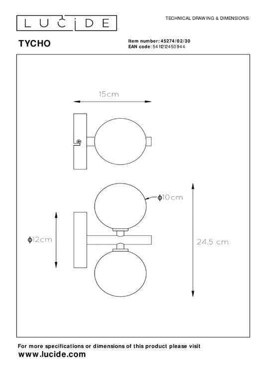 Lucide TYCHO - Wandlamp - G9 - Zwart