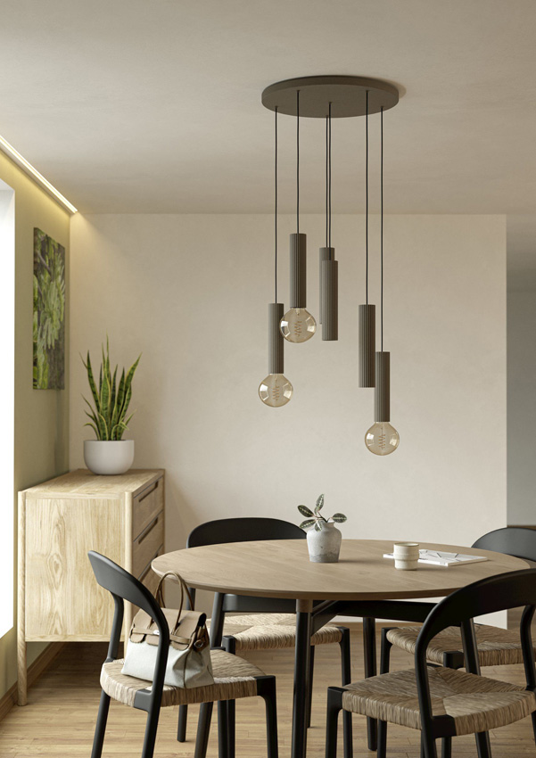 Hanglamp - zand - 96x14x102cm - dimbaar - E27 + GU10 - 3x40W + 3x7W - excl. lichtbronnen