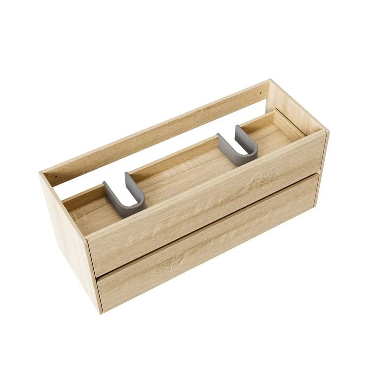 Meuble de salle de bain Vito chêne avec double lavabo blanc brillant 120 cm + miroir