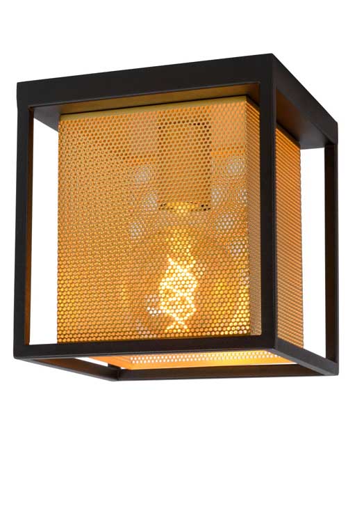 Plafonnier Rechthoek  Metaal - 1xE27 - Zwart/Goud