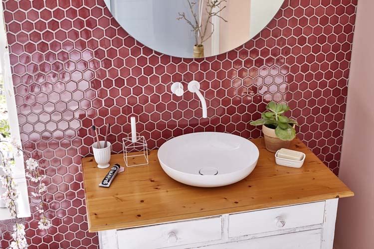 Mosaïque Hexagon bordeaux brillant 32,5x28,1cm