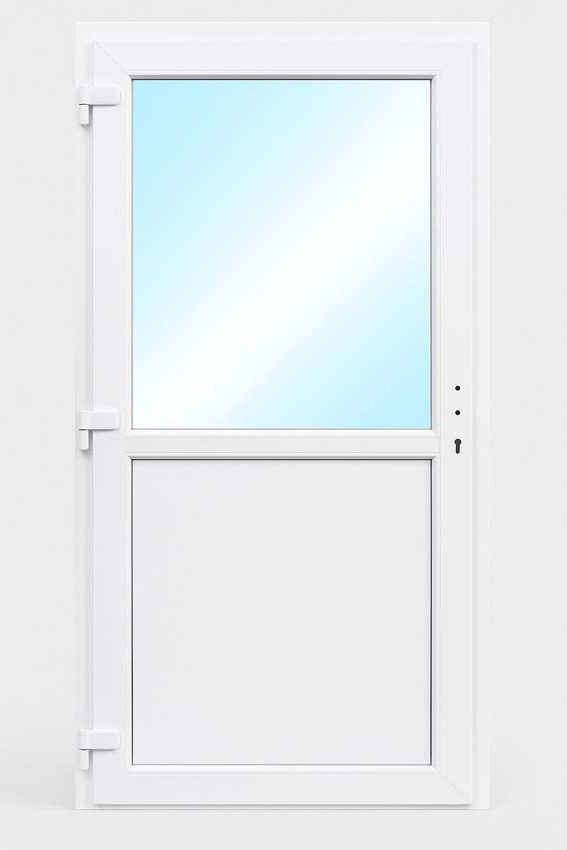 Porte extérieure semi-vitrée PVC verre clair gris quartz/blanc 980x2180mm ouvrant à gauche