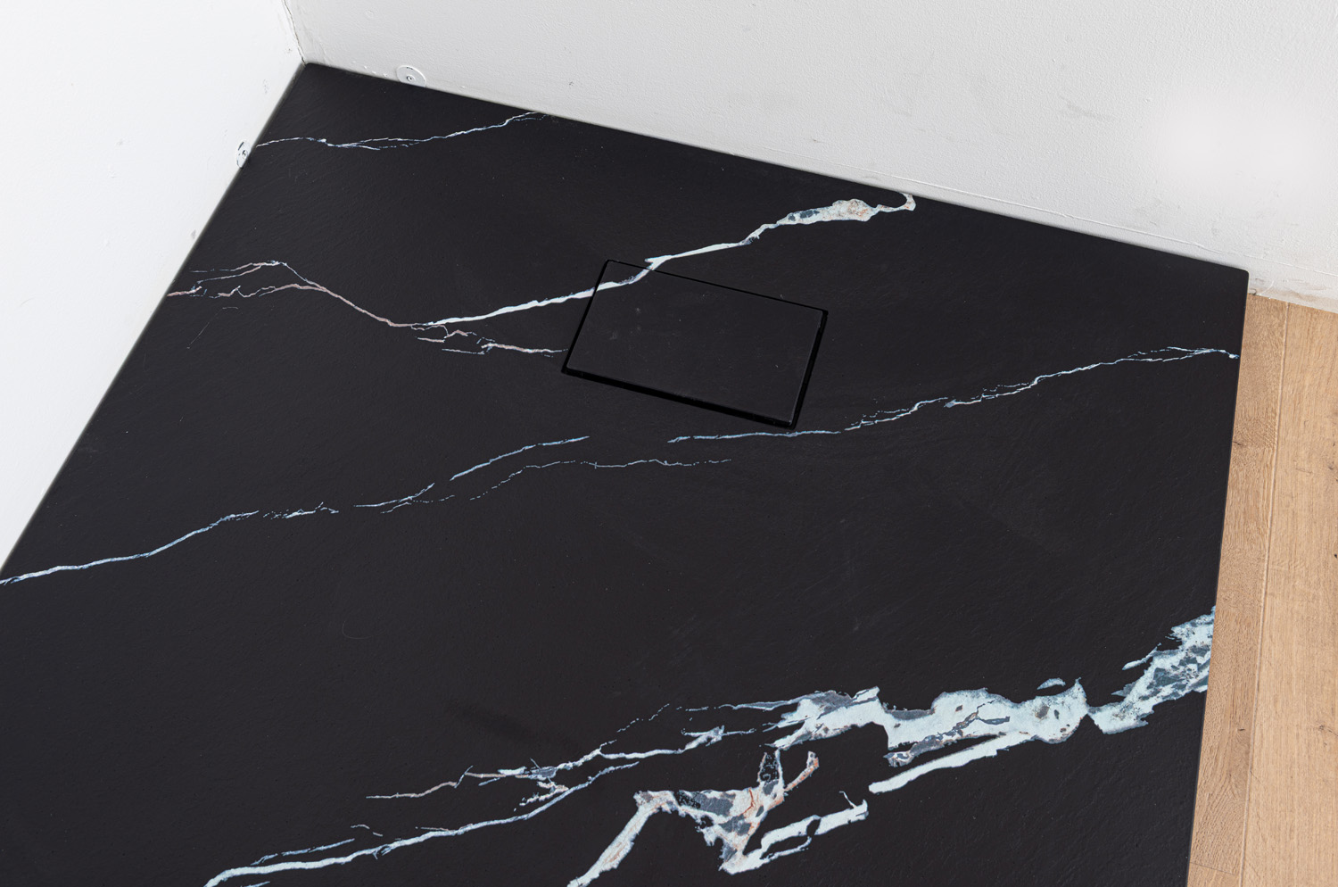 Douchebak Moby SMC mat zwart marmerlook 140x90cm