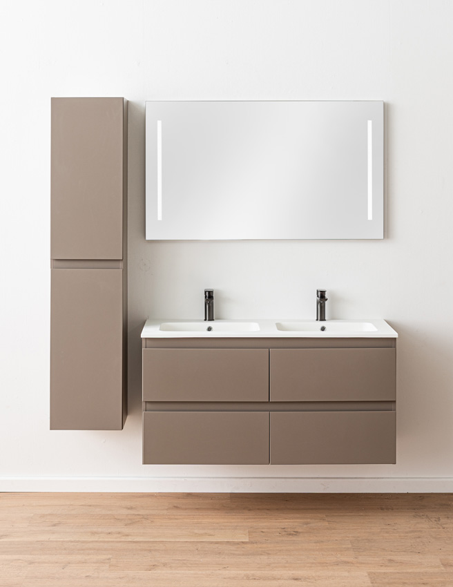Meuble de salle de bains Trente taupe avec double lavabo blanc mat 120cm