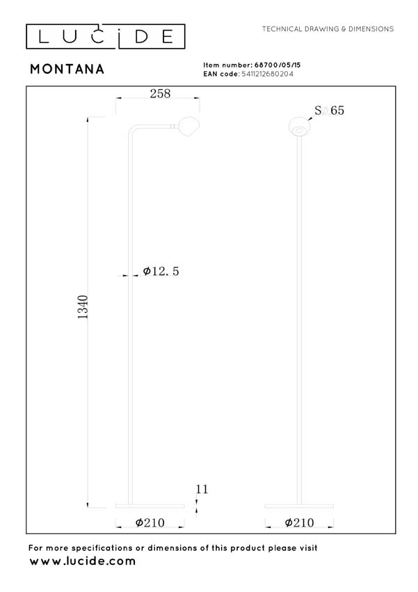 Lucide Premium Montana - Lampadaire - LED dimmable - 1x6,3W 2700K - Café