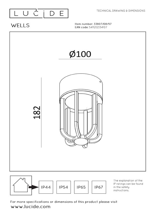 Lucide Essential Wells - Plafonnier intérieur/extérieur - Ø10cm - LED - 1x8W 2700K - IP54 - Brun rouille