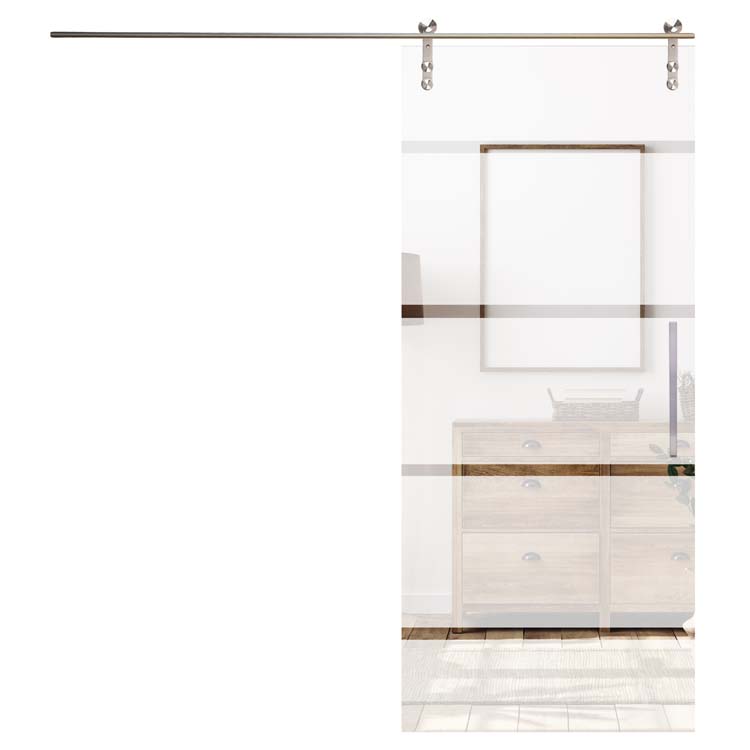 Porte couliss.verre séc.8mm mat et 4lign+rail et tirant carré inox 32c