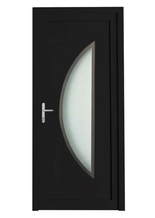 Porte extérieure demi-lune bordure inox PVC verre mat noir 980x2180mm ouvrant à gauche