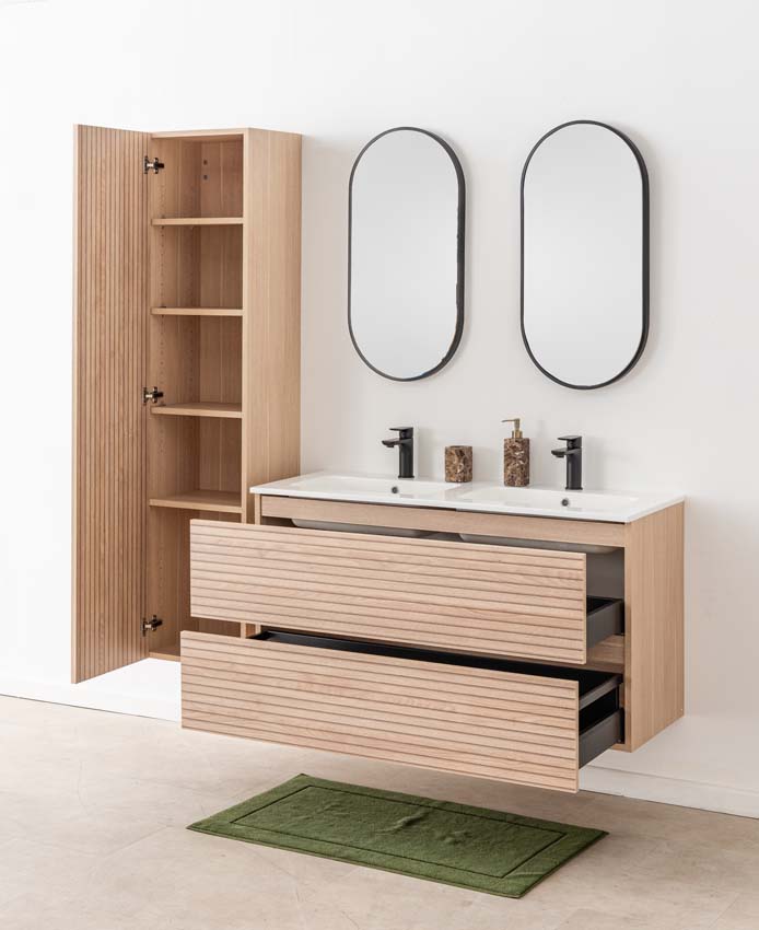 Badkamermeubel Dotan line up hangend met dubbele wastafel glanzend wit 120cm