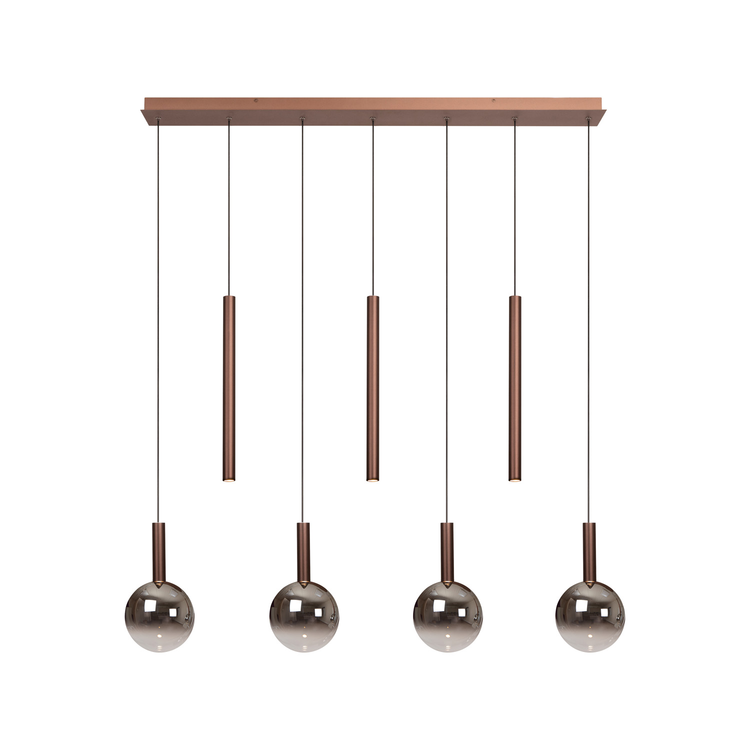 Lucide Premium Jasmine - Suspension - LED Dim. - CCT - 7X4W 2200K/3300K - Convient aux mezzanines et plafonds hauts - Cuivre