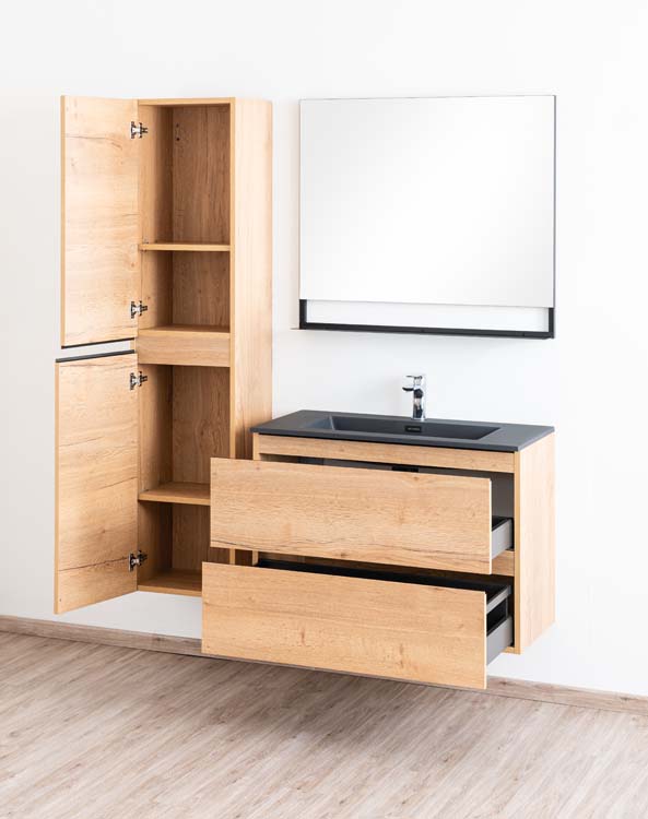 Badmeubel Daria eik goudbruin 900 mm wastafel zwart mat Badmeubel Daria eik goudbruin 900 mm wastafel zwart mat