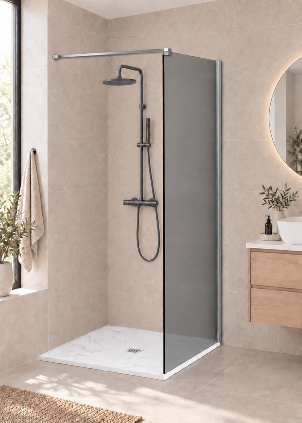 Paroi de douche à l'italienne Anais verre gris avec kit de profilés inox 157x200cm