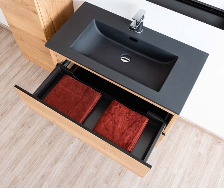 Badmeubel Daria eik goudbruin 900 mm wastafel zwart mat Badmeubel Daria eik goudbruin 900 mm wastafel zwart mat