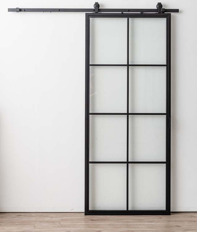 Complete enkele stalen schuifdeur Tyra 8R op maat + rail zwart