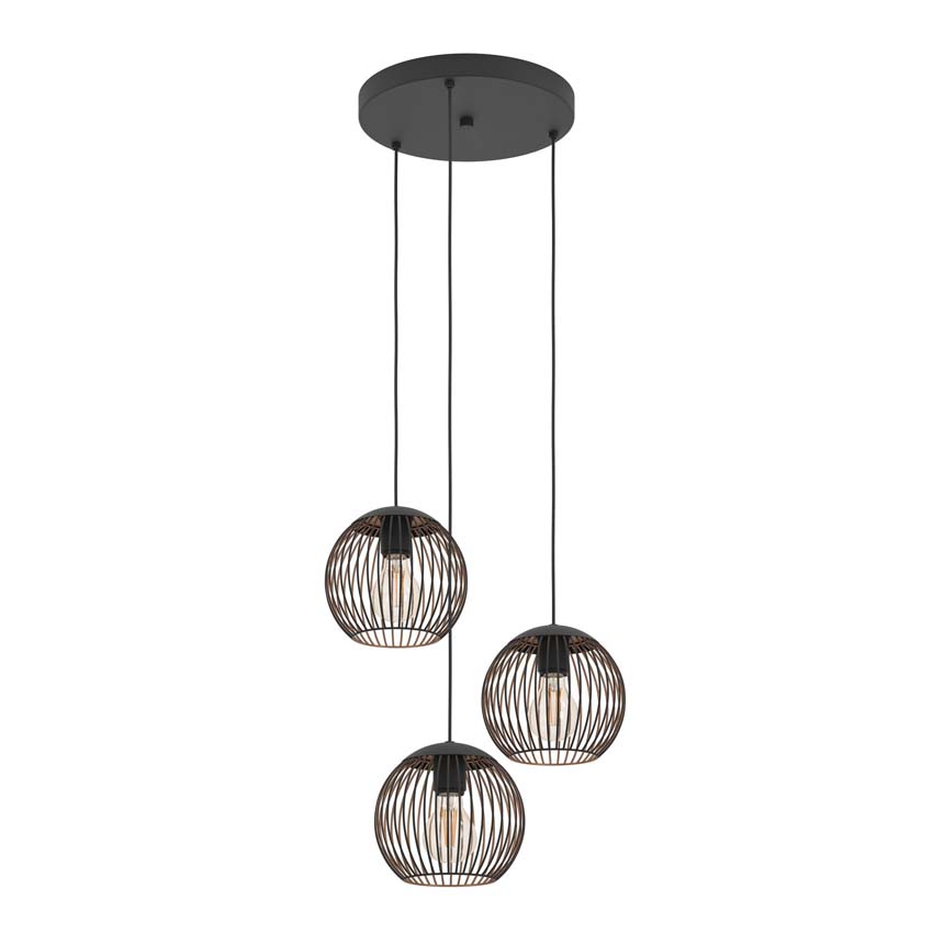 Hanglamp - Zwart/koper - Ø46,5cm - Dimbaar - E27 - 3x60W