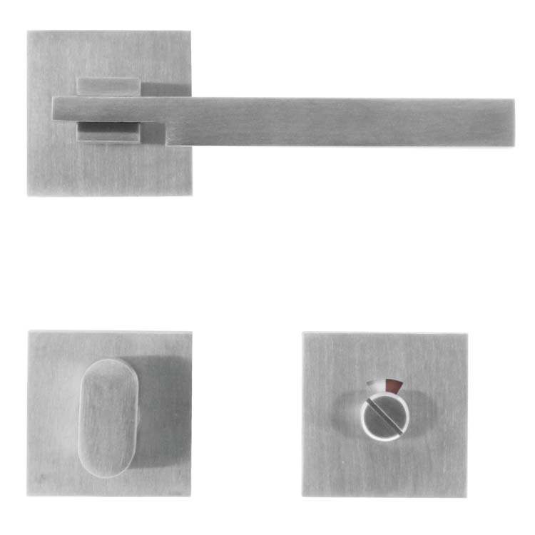 Poignée de porte pro carré 2 inox plus avec serrure toilette