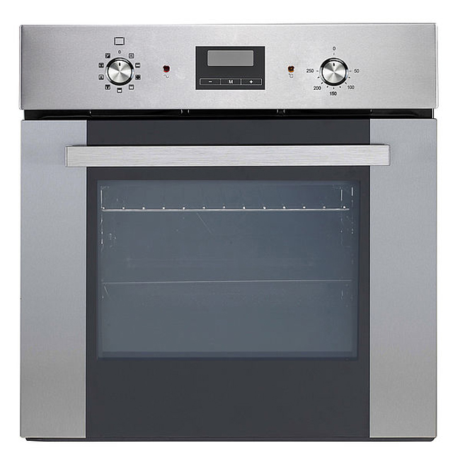 Cuisine gris/blanc 320 cm - plaque de cuisson vitrocéramique et hotte murale noire - avec appareils