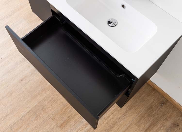 Meuble de salle de bains Puro noir mat suspendu avec lavabo simple blanc brillant 80cm