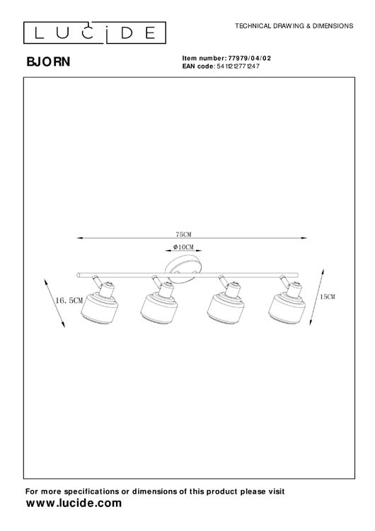 Lucide BJORN - Plafondspot - 4xE14 - Mat Goud / Messing