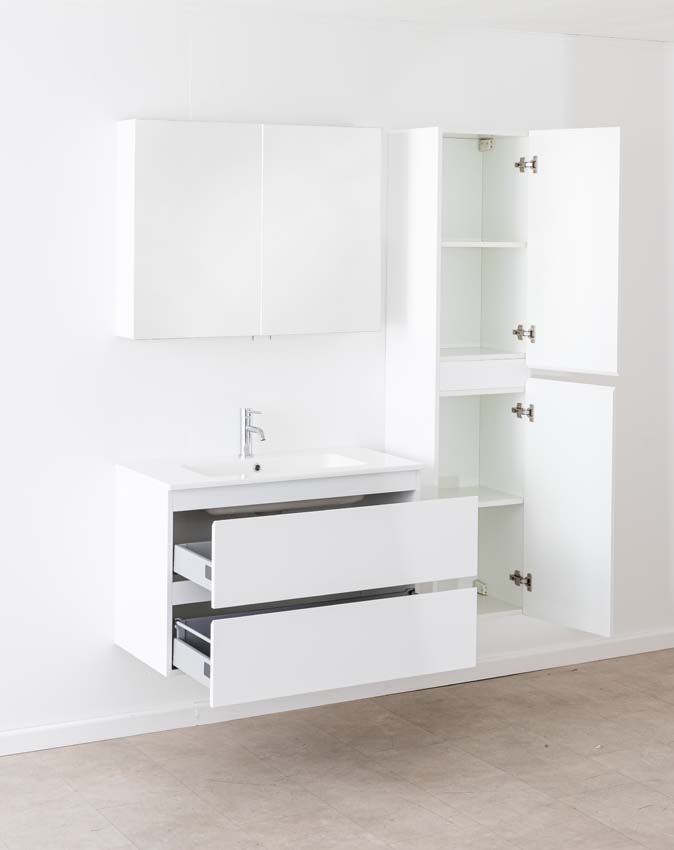 Meuble de salle de bain Tibo blanc avec lavabo simple blanc brillant 90cm